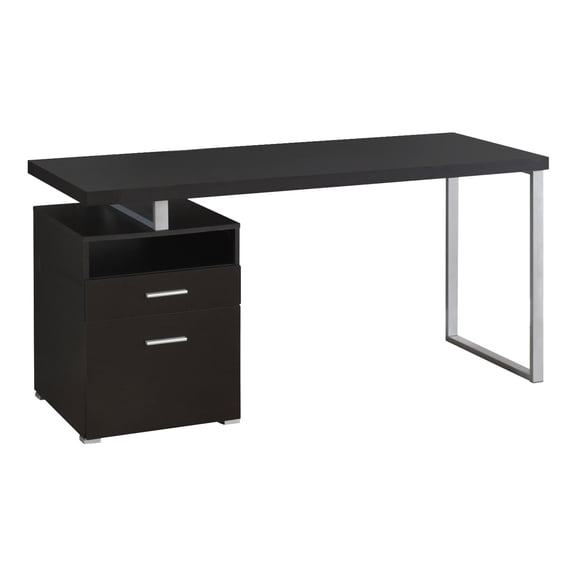 Dokea Computer Desk - 60" Espresso Laminate & Grey Metal Modern Office Desk with Storage Drawers - Desks And Work Surfaces