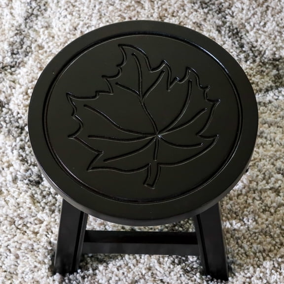 Dokea Maple Leaf Carved Wooden Step Stool - 10H Espresso