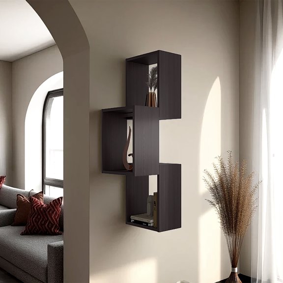 Dokea Stormi Wall-Mounted Geometric Shelf Unit, Wenge - 1 Piece - Bookcase
