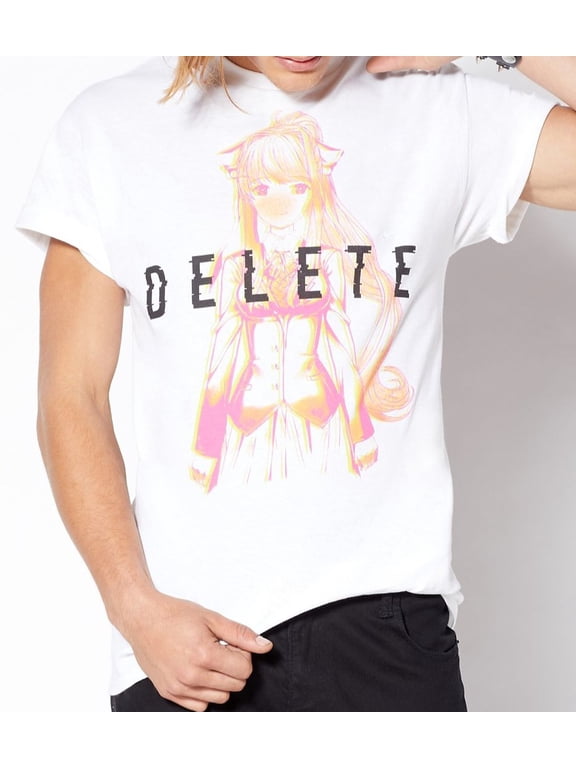 Doki Doki Literature Club Japanese Anime Men's Officially Licensed Delete Monika Tee T-Shirt - White (X-Large, White)