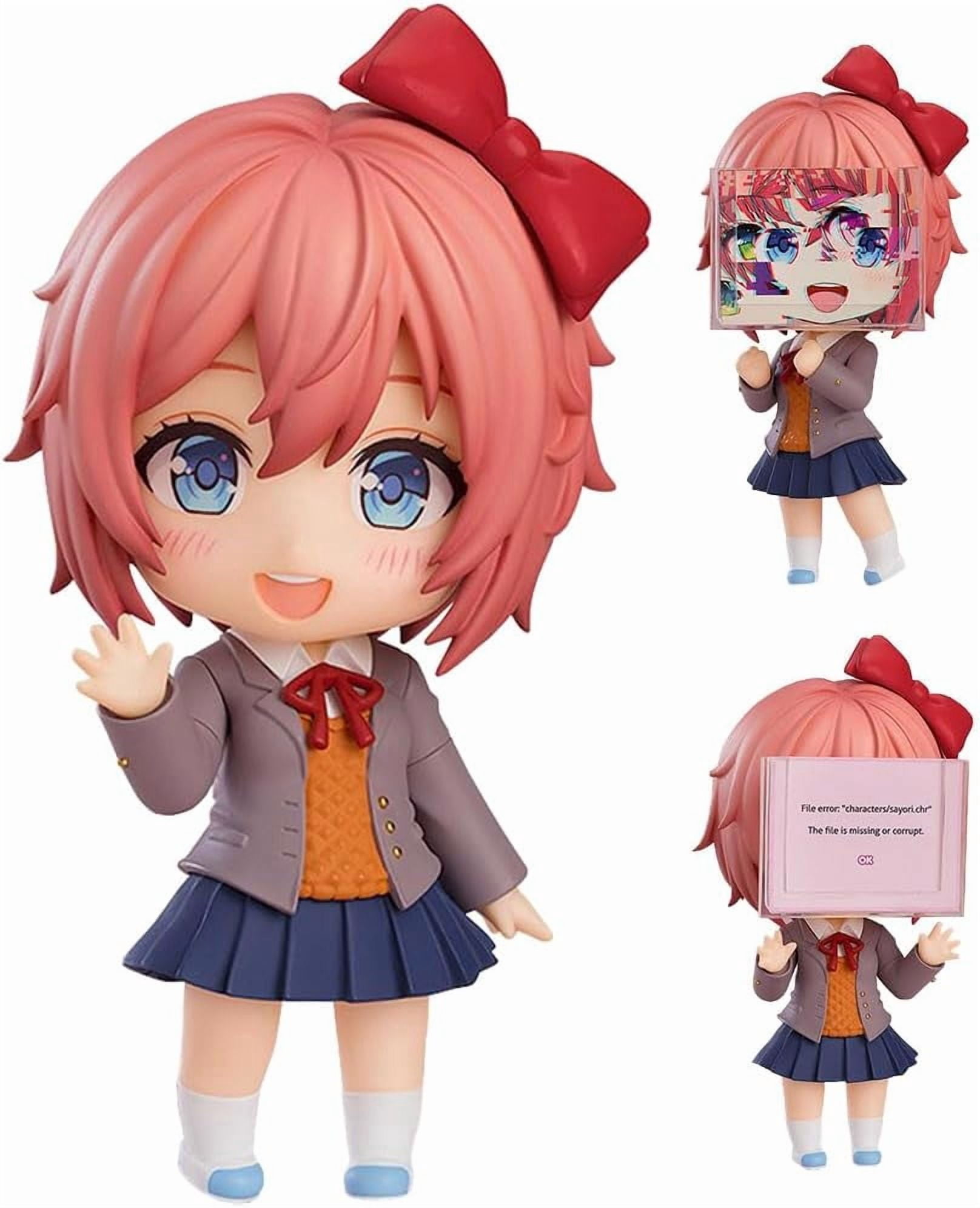 Monika Anime Figure Sayorii Action Figurine Cartoon Interchangeable Face Model with Accessories PVC Anime Statue Collection Desktop Ornaments