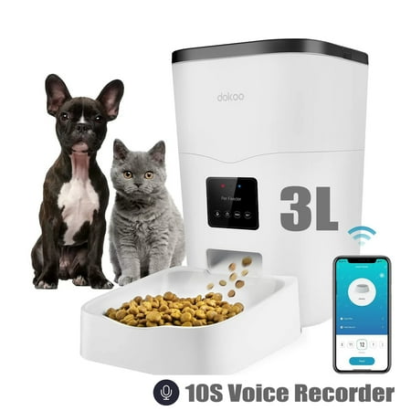 Dokoo Automatic Cat Feeder,App Control,Wi-Fi Enabled Smart 3L Clog-Free Auto Dog Food Dispenser with Portions & Control 1-10 Meals per Day,10S Voice Recorder Pet Timer Feeder for Cat and Dogs
