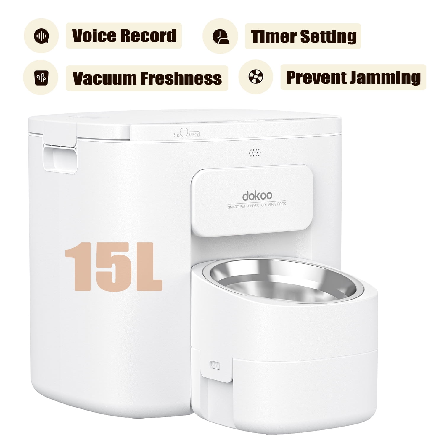 Dokoo Automatic High Capacity Dog Feeder,15L/63 Cups Automatic Feeder