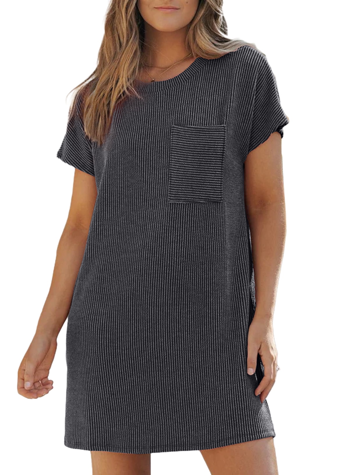 Dokotoo Women's Casual Midi Dress - Lapel Collar V-Neck, Mid Sleeve, Pleated Summer Dress 2025