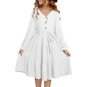 CANIKAT Dokotoo Girls Formal Dress V Neck Tween Waist Belt Ruffled Long Sleeve Boho Dresses White 12-13Y XXL