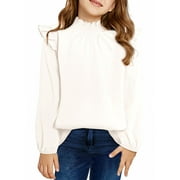 CANIKAT Dokotoo Girls Shirts Mock Neck Long Sleeve Elegant Semi Formal Blouse Tops White Size 8-9Y L