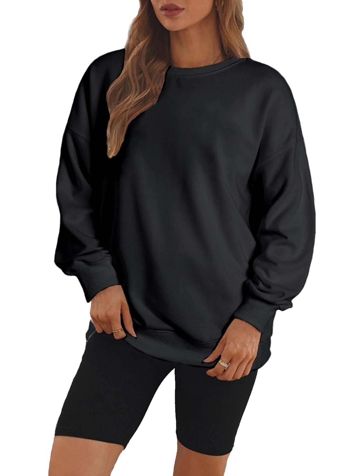 Dokotoo Oversized Sweatshirt for Women Crewneck Long Sleeve Solid Color Basic Casual Athletic