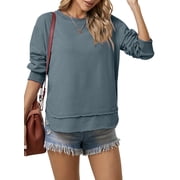 Dokotoo Plus Sweatshirts for Woman Crewneck Long Sleeve Pullover Tops Relaxed Fit Top Shirts Gray Blue XXL US18-20