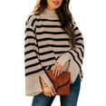 thumbnail image 1 of DOKOTOO Pullover Sweaters for Women Casual Loose Long Sleeve Mock Neck Ribbed Jumper Sweaters Chunky Knit Baggy Fall Striped Sweater Top Size Large US12-14, 1 of 11