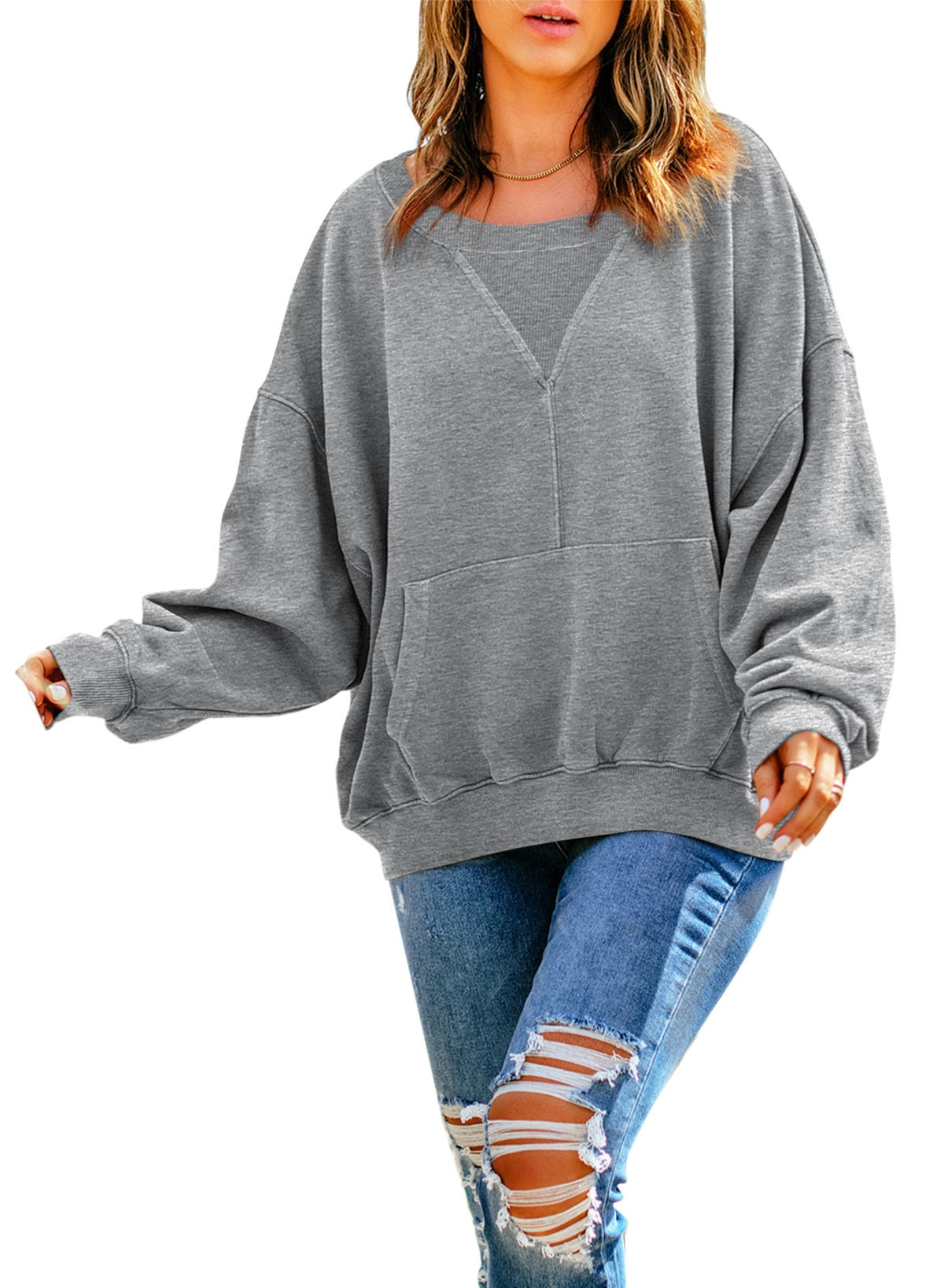 Dokotoo Pullover Sweatshirts for Women Crew Neck Long Sleeve Drop