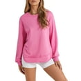 thumbnail image 1 of Dokotoo Women Crewneck Sweatshirts Oversized Casual Long Sleeve Side Split Hem Solid Color Pullover Jumper Top Rose Pink XL US16-18, 1 of 9
