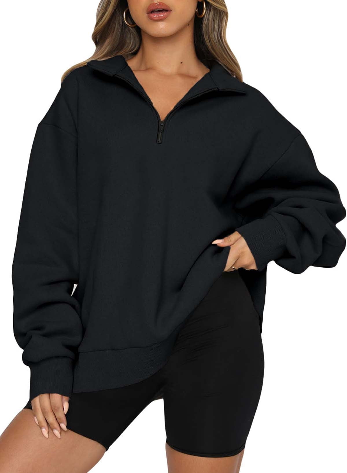 Dokotoo Women Oversized Sweatshirts 1/4 Zip Neck Long Sleeves Drop