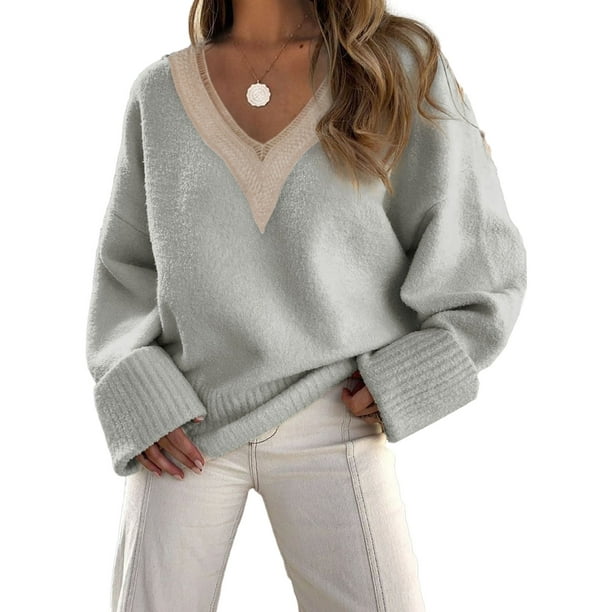 Casual Simplicity Solid Lace V Neck Sweaters Casual Simplicity Solid Lace V Neck Sweaters