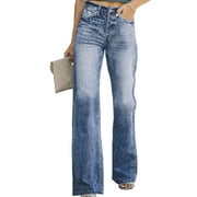 Dokotoo Women Wide Leg Jeans High Rise Classic Baggy Denim Pants Casual Loose Fitted Stretchy Comfy Jean Denim Trousers with Pockets US Size 14
