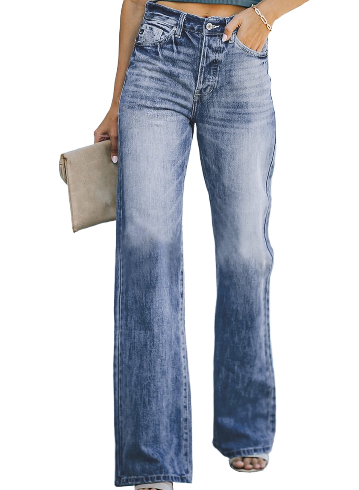 PLUS Cotton Stretch Denim Wide Leg Pants