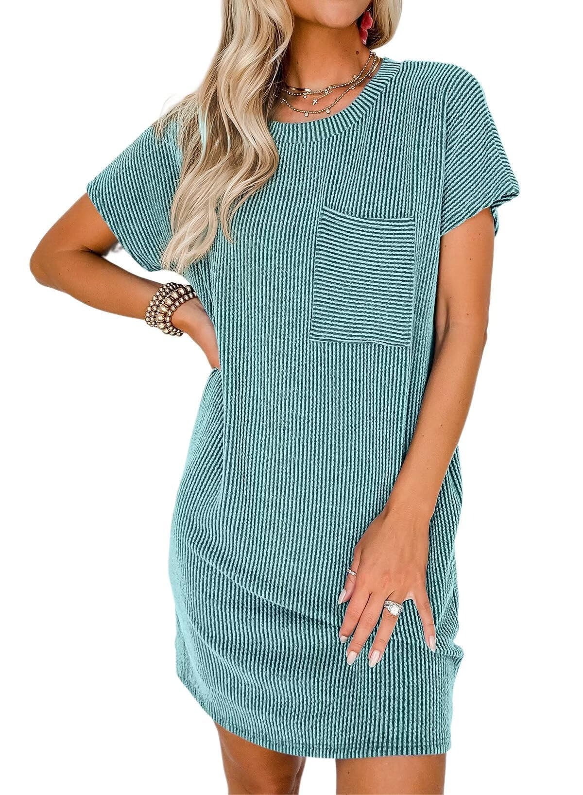 Dokotoo Women's Casual Dresses Short Sleeve Ribbed Summer Dresses