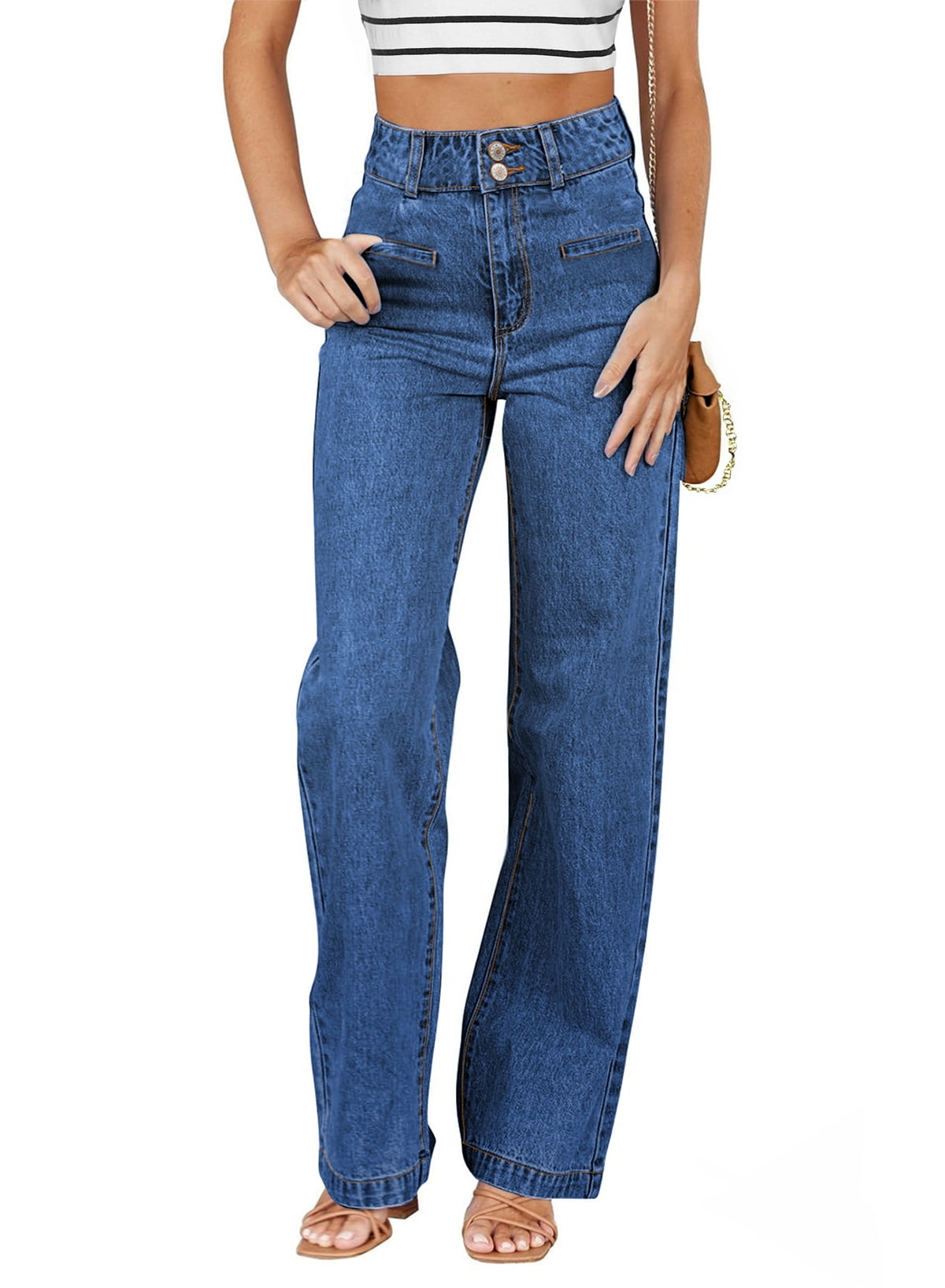 DOKOTOO Women's Jeans Straight Leg Stretchy Jeans High Waisted Trendy ...