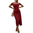thumbnail image 1 of Dokotoo Women's Off Shoulder Bodycon Dress Short Sleeve High Slit Back Zipper Evening Party Cocktail Midi Dresses S-XL, 1 of 6