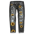 Dokotoo Women's Petite Sunflower Printed Straight Leg Black Jeans