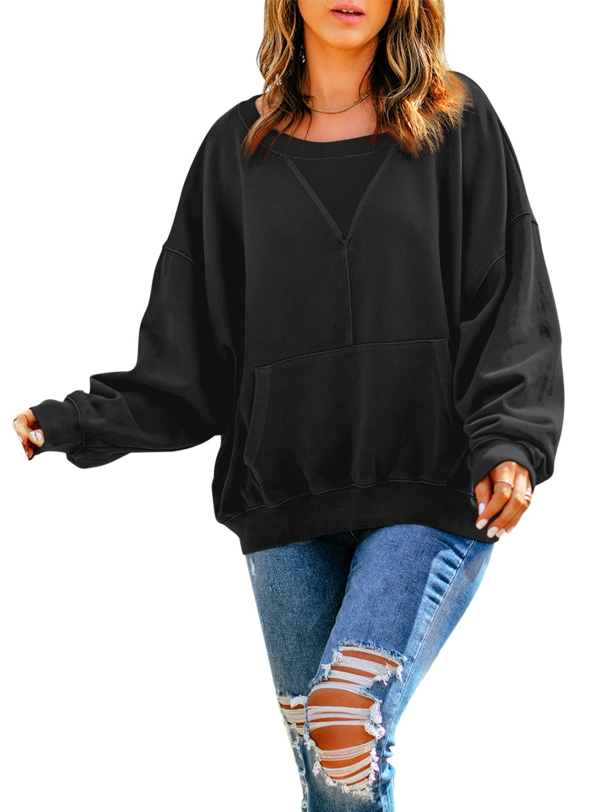 Dokotoo Women's Pullover Sweatshirts Crew Neck Lightweight Baggy