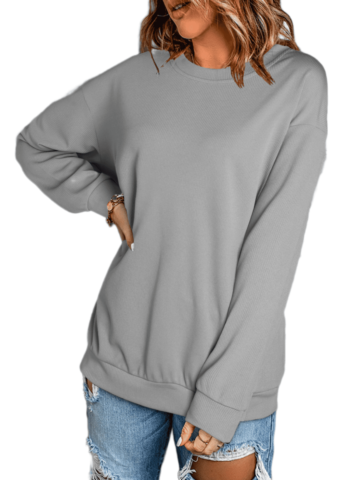 Dokotoo Women's Ribbed Pullover Sweatshirt Casual Crew Neck Long Sleeve  Plain Baggy Jumper Sweatshirt Tops S-XXL - Walmart.com