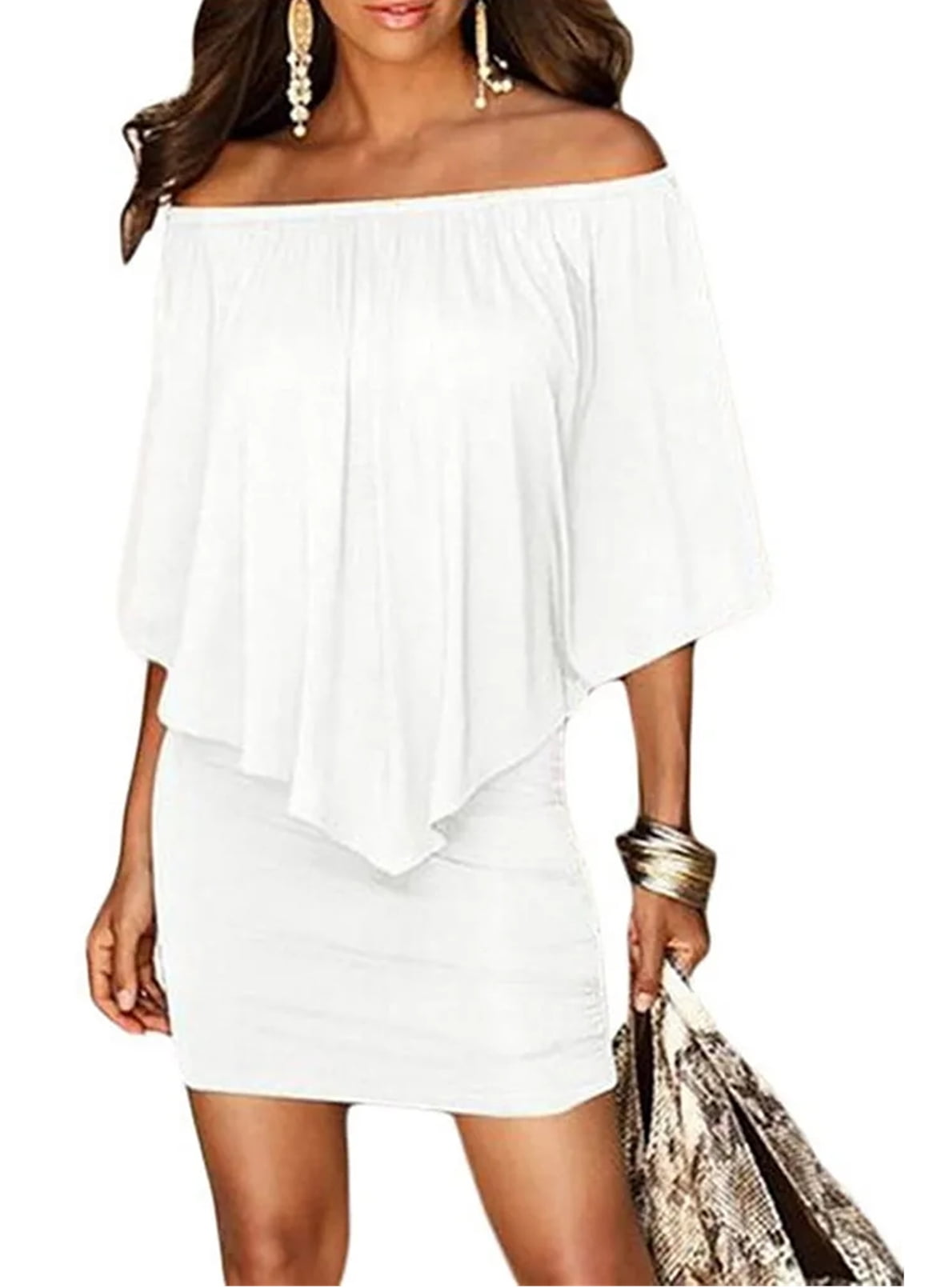 Off the shoulder ruffle bodycon dress hotsell