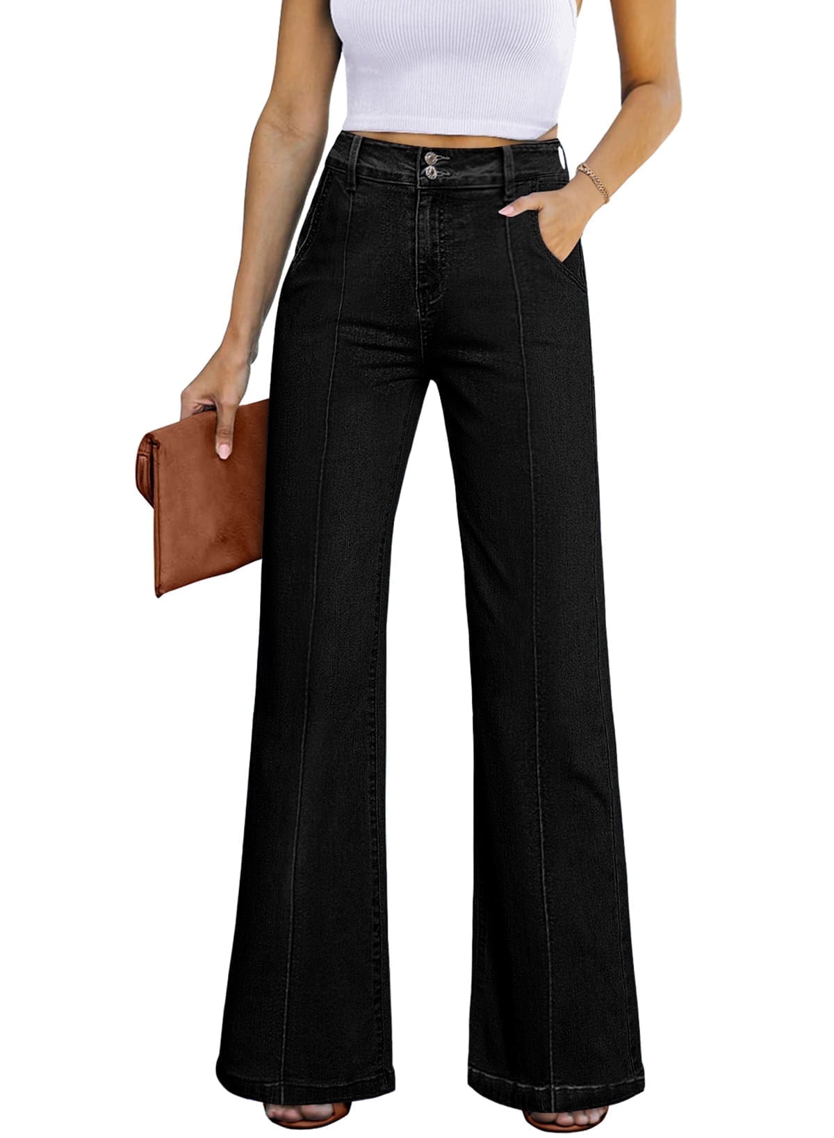 Dokotoo Women's Wide Leg Baggy Jeans High Waisted Stretch Loose Jeans ...