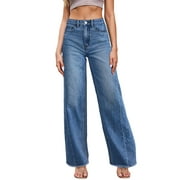 DOKOTOO Womens Wide Leg Jeans High Waisted Loose Fit Strechy Comfort Raw Hem Frayed Denim Pants