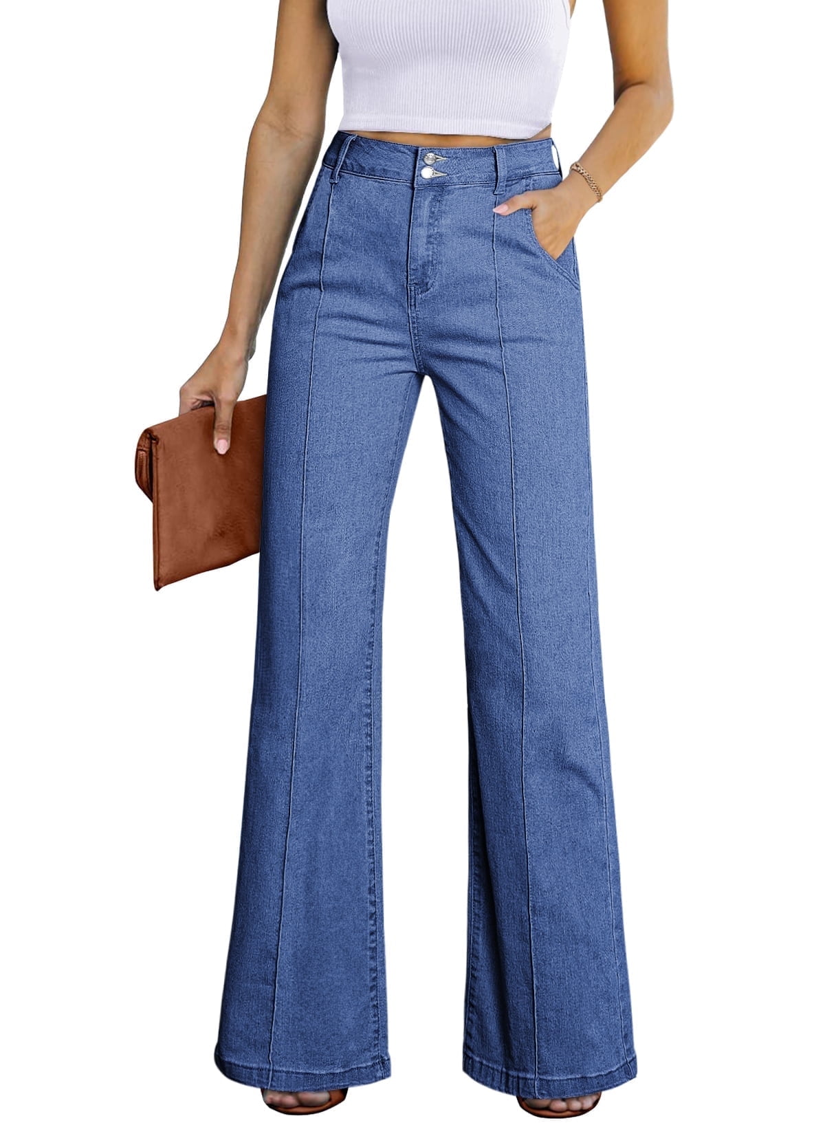 Dokotoo Women's Wide Leg Jeans High Waisted Stretchy Jeans Loose Denim ...