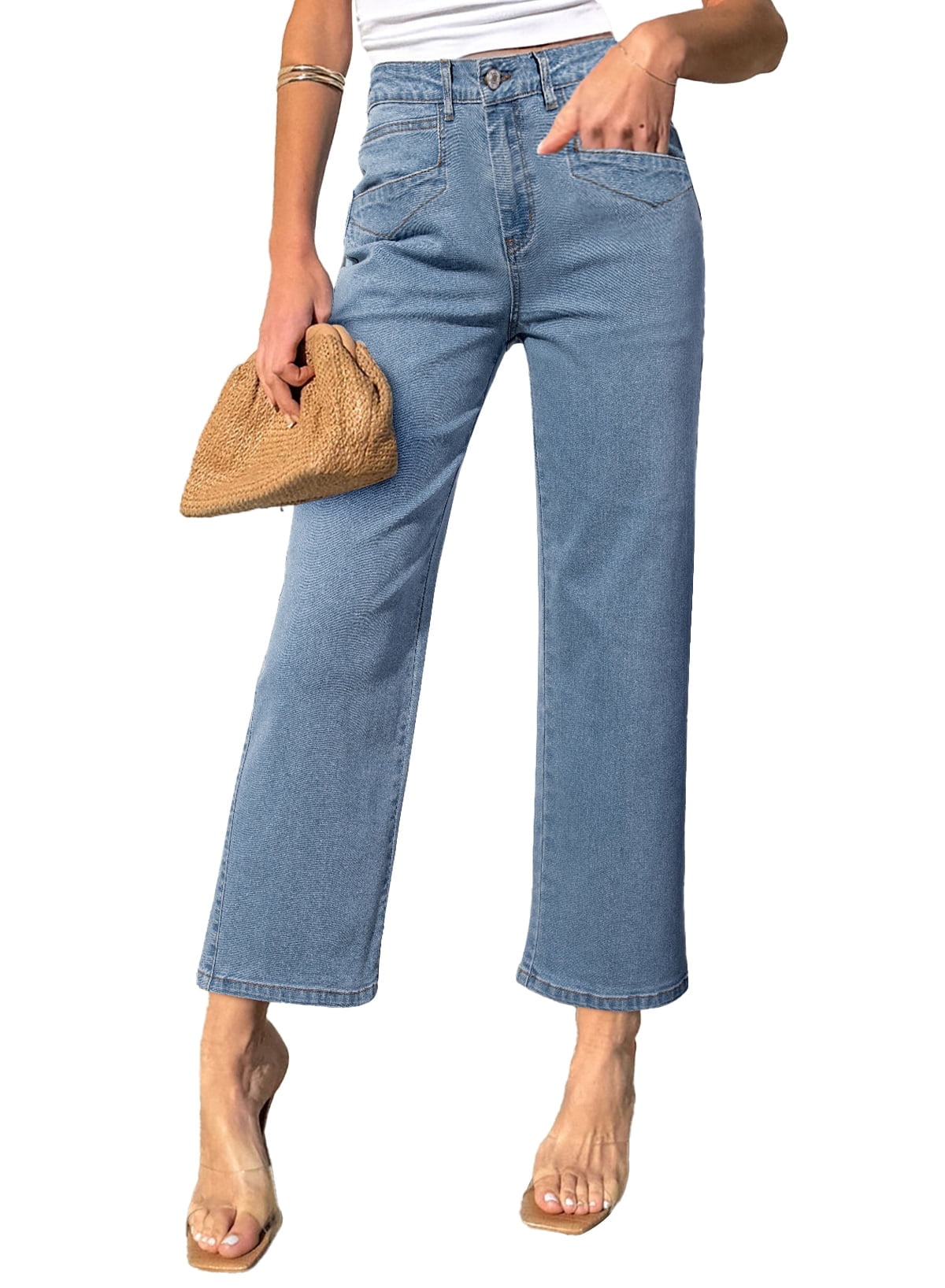 Dokotoo Women's Wide Leg Jeans High Waisted Stretchy Jeans Straight Leg