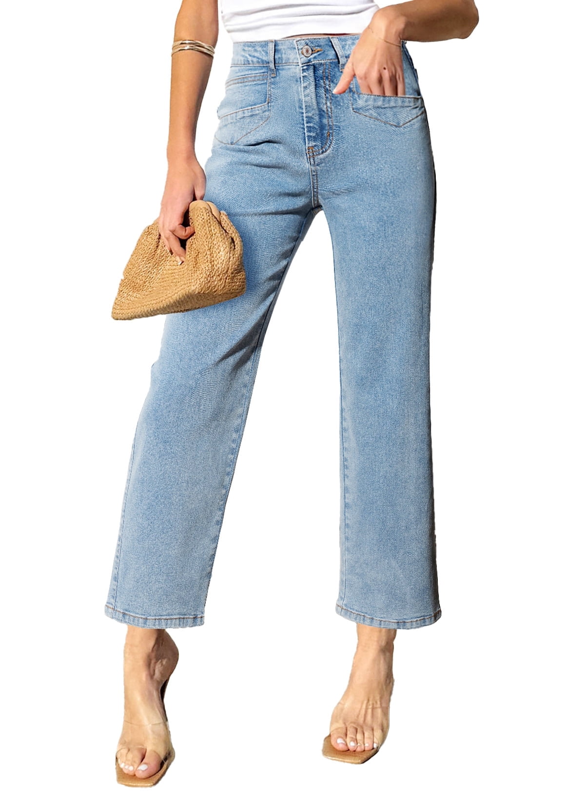 Dokotoo Women's Wide Leg Jeans High Waisted Stretchy Jeans Straight Leg