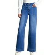 DOKOTOO Women's Wide Leg Jeans High Waisted Vintage Stretchy Loose Denim Pants with Big Pockets
