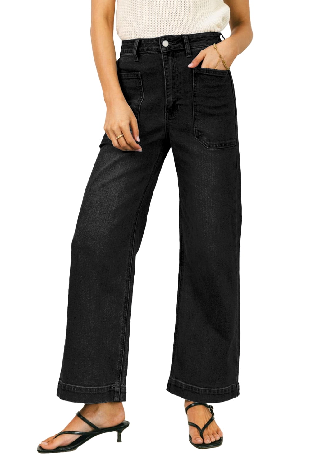 DOKOTOO Womens Wide Leg Jeans Summer Casual Big Pockets Fashion High ...