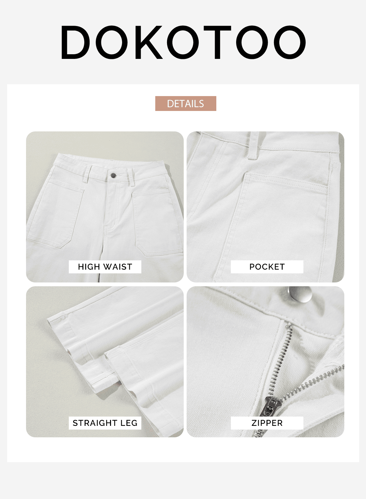 High Waist Pockets Female Floor-length Wide Leg Denim Trousers
