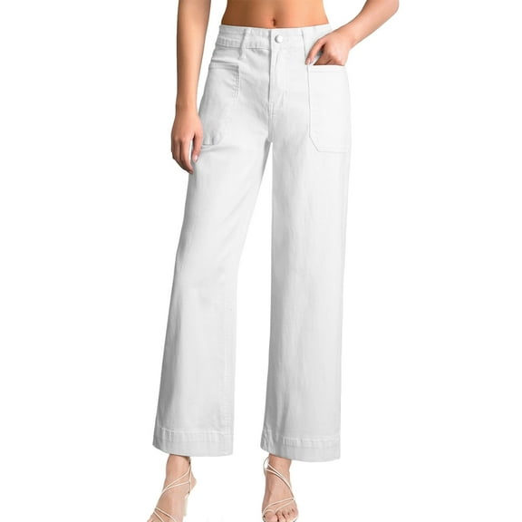 DOKOTOO Women's Wide Leg Jeans High Waisted Vintage Stretchy Loose Denim Pants with Big Pockets