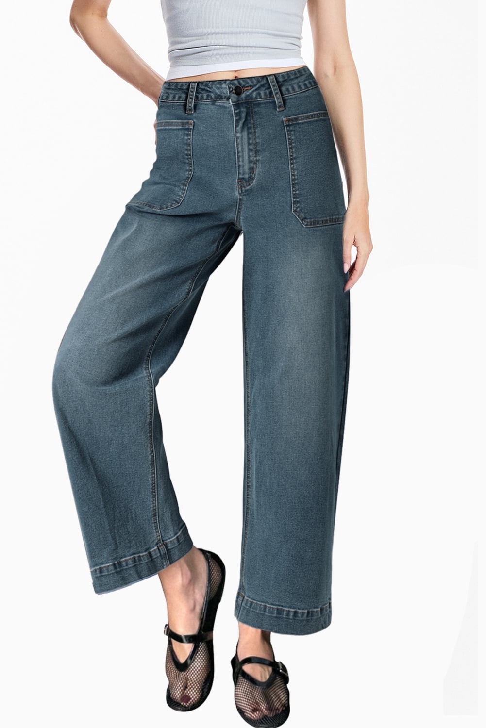 Trendy Loose-Fitting Wide Leg Women's Denim Pants