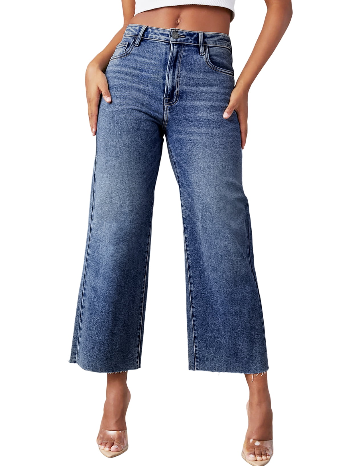Thick Denim Women's Loose High Waisted Button Down Trousers Wide Leg Jeans  16 Jean 