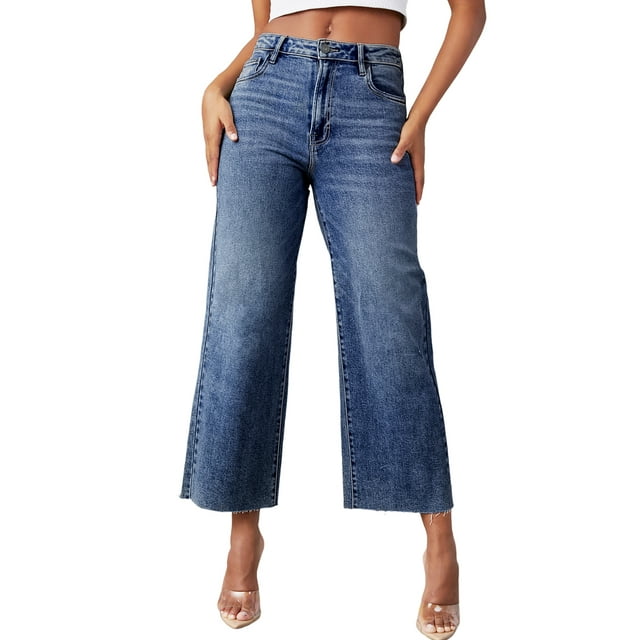 Dokotoo Women's Wide Leg Jeans Loose Fit Denim Pants Solid Stretchy ...