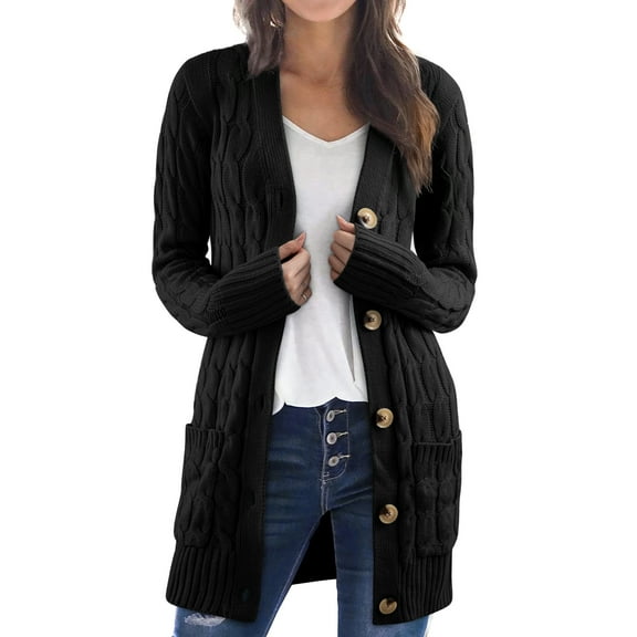 DOKOTOO Womens Black Casual Open Front Chunky Knit Cardigan Long Sleeve Sweaters Loose Outwear Coat Size XXX-Large US 22-24