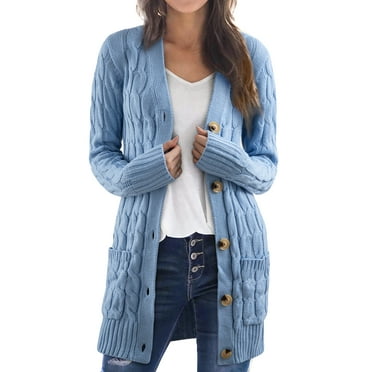 DOKOTOO Womens Blue Comfortable Cable Knit Cardigan Button Down Open Front Casual Sweater Coat Size Large US 12-14