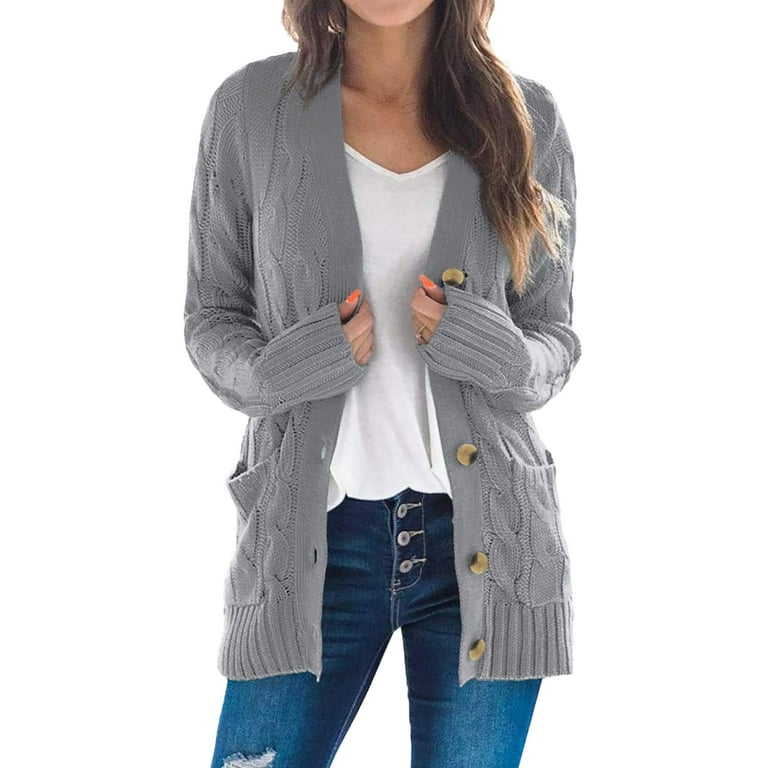 消費税無し Cable Gray Womens Dokotoo Knit Button-Down Solid, Cardigan, トップス