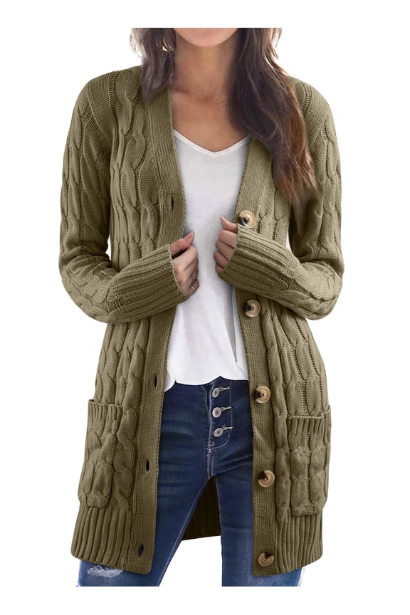 Womens Green Cardigans Cable Knit Cardigan for Women Ladies Sweaters