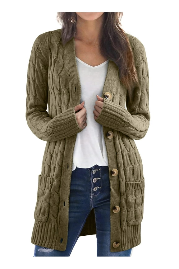 Womens Green Cozy Cardigan Casual Knitted Long Sleeve Soft Chunky Knit Outerwear Sweaters Size Medium US 8-10