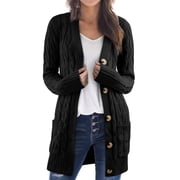 DOKOTOO Womens Long Sleeve Cable Knit Cardigans Button Down Cardigan Plus Size Black Cardigans with Pockets