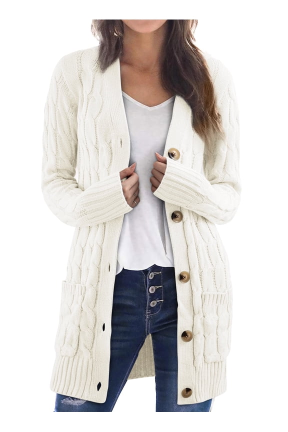 Womens Long Sweaters for Women Cable Knit Cardigan Sweaters White Ladies Cardigans