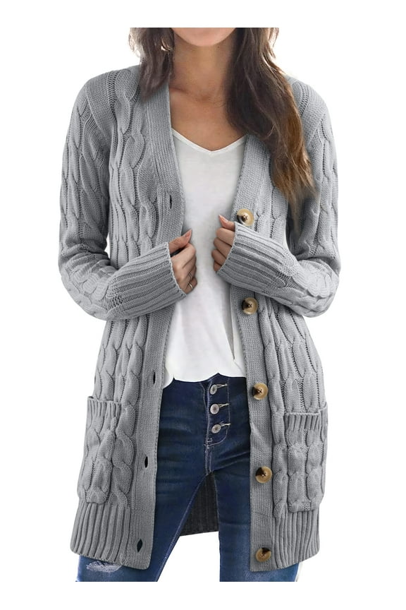 Womens Open Front Cardigan Winter Coats for Women Plus Size Warm Gray Cardigans Long Sleeve Sweaters