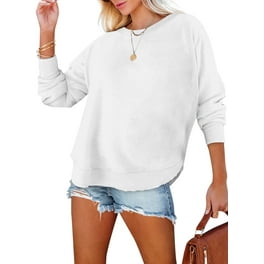 Women s Trendy Sweatshirts Crewneck Plain Pullover Oversized Long Sleeve Tops Side Split Hem Casual Jumpers Small White Walmart