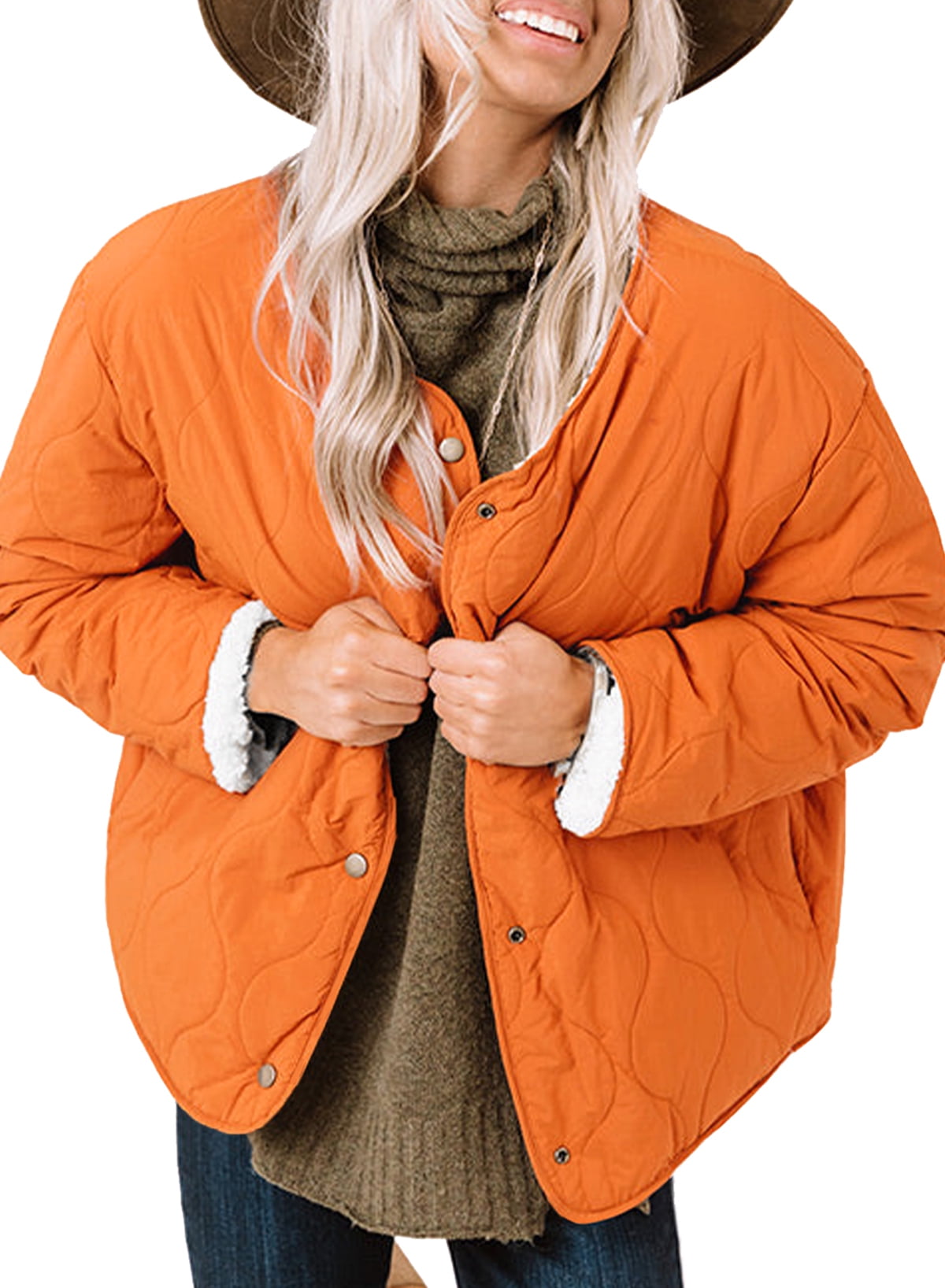 Dokotoo Womens Quilted Jackets Trendy Button Down Long Sleeve Puffer