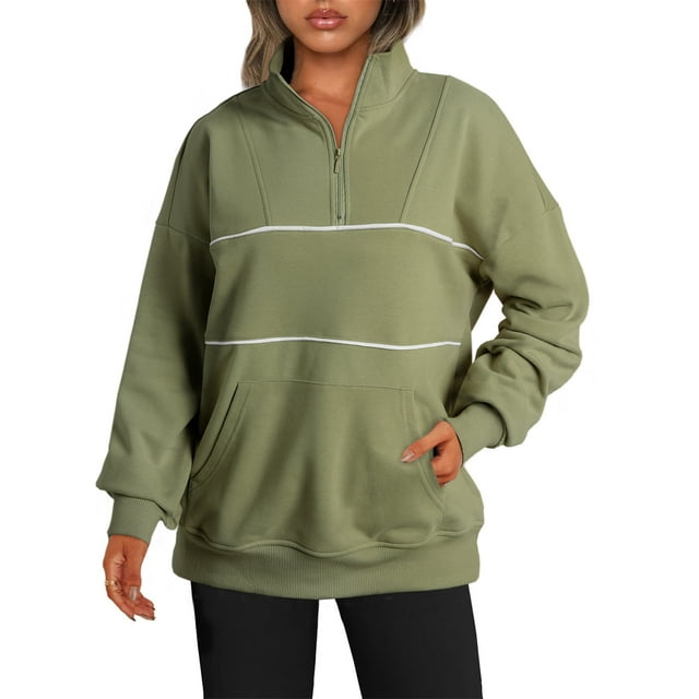 Dokotoo Womens Sweatshirts Front Zip Up Striped Long Sleeves Casual
