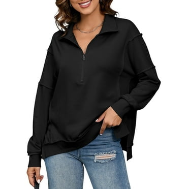 Dokotoo Womens Sweatshirts Half Zip Oversized Pullover Long Sleeve Fleece Sweatshirt Casual Side Slit Tops